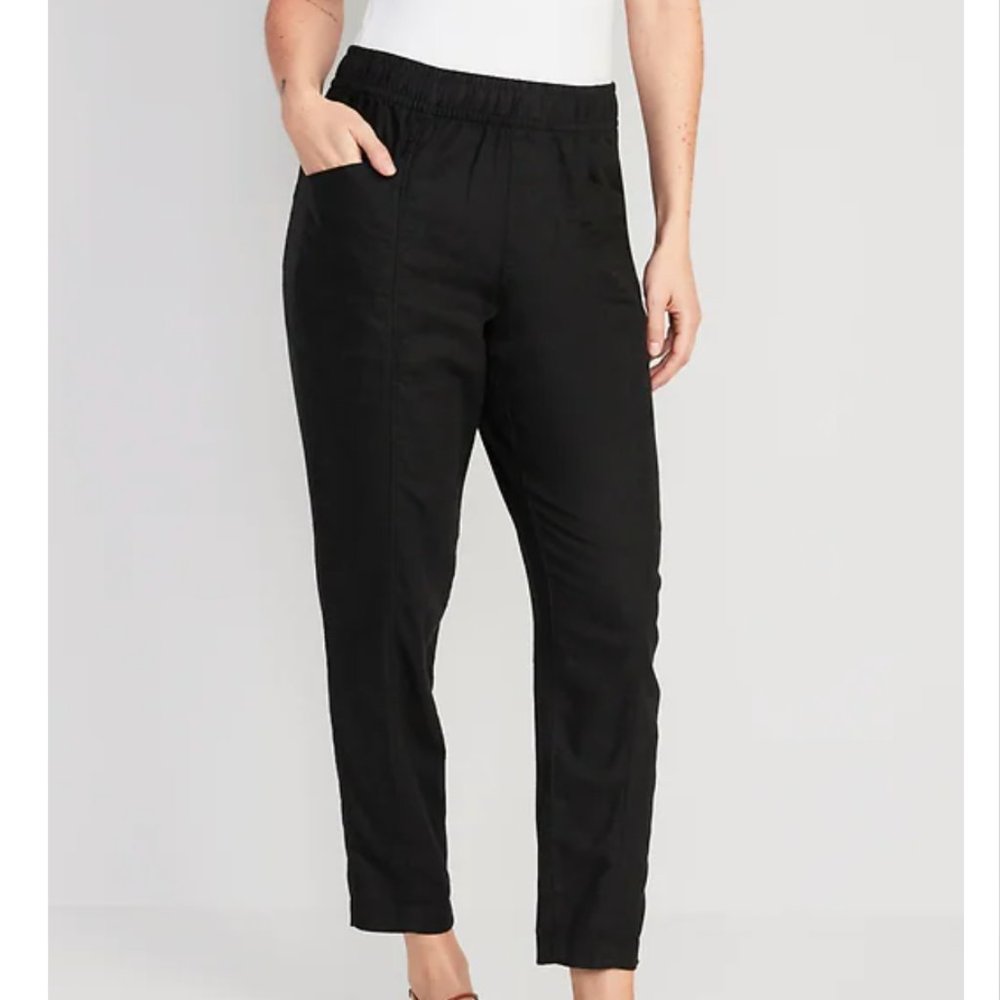 Old Navy High-Waisted Cropped Linen-Blend Tapered Pants